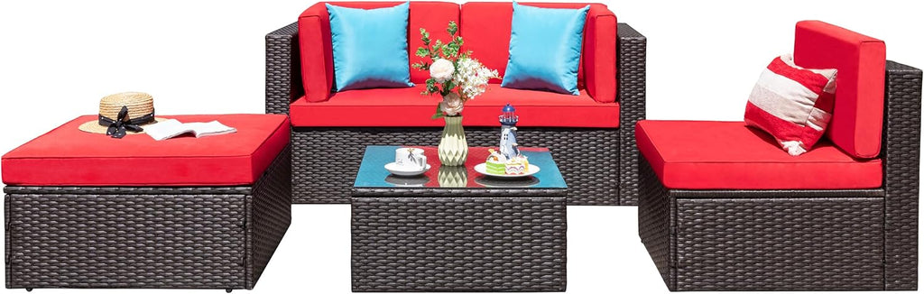 VONGRASIG 5 Piece All-Weather Patio Furniture Set with Ottoman