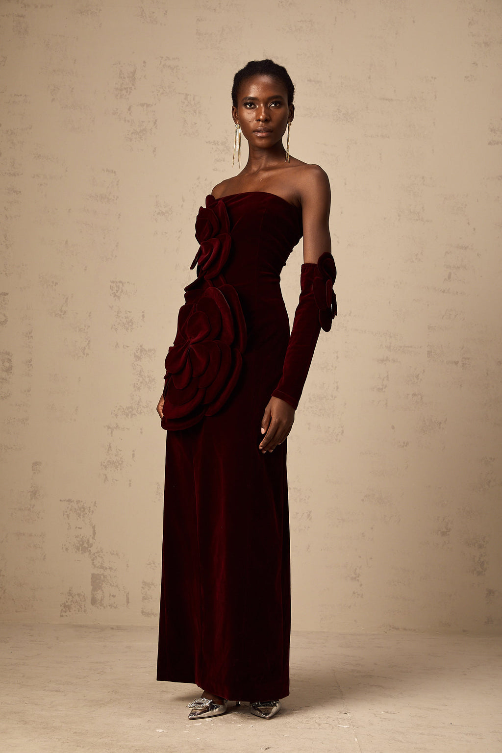 Azura Red Floral Appliqué Maxi Dress