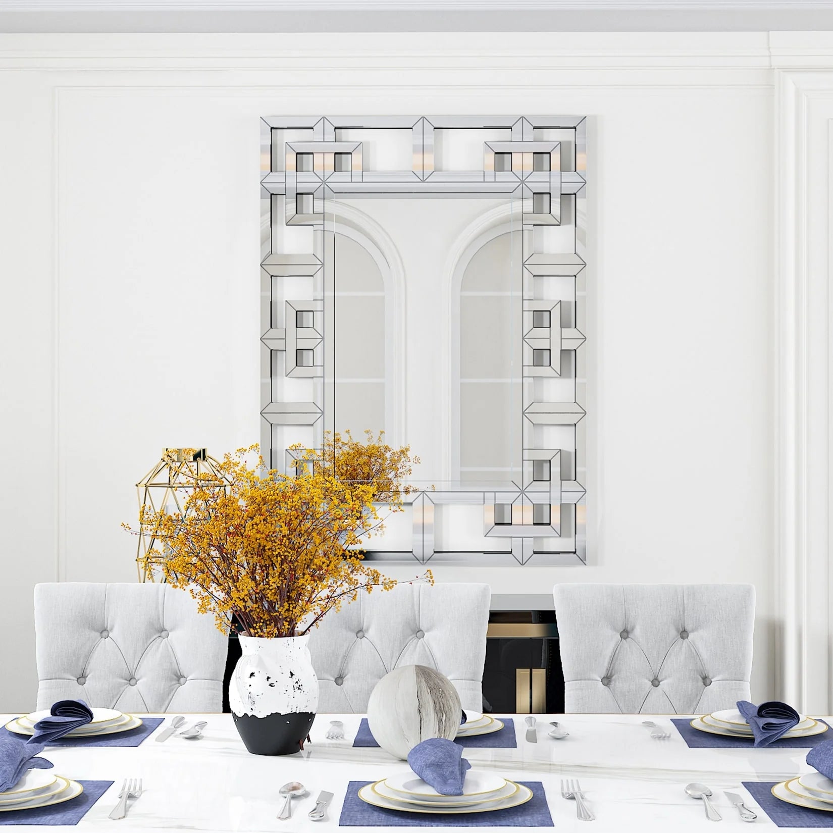 Large Wall Art Mirror Decor Silver Accent Geometric Frame