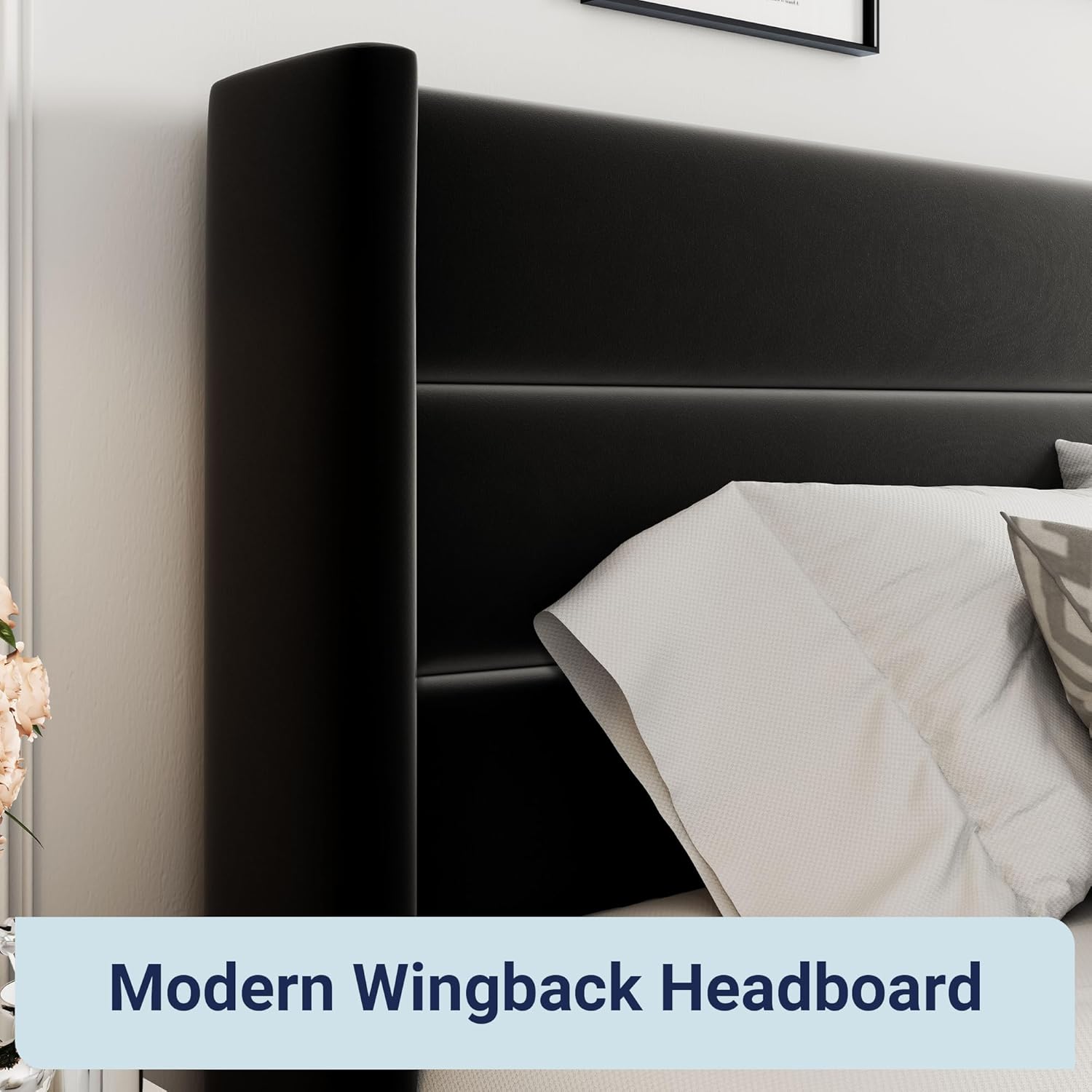 ALLEWIE Queen Size Lift Up Storage Bed with Wingback Headboard