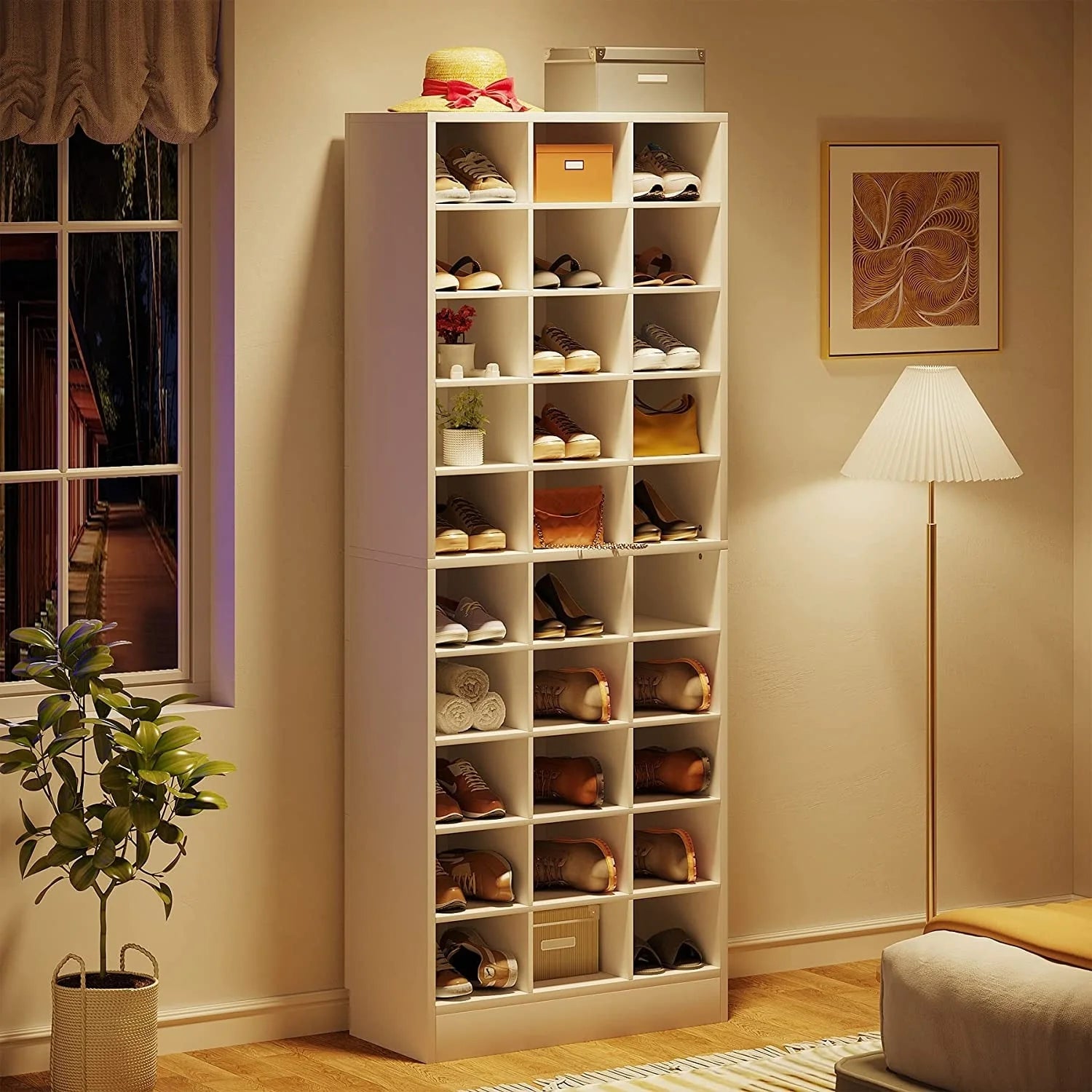 30 Pairs Tall Shoe Cabinet, 10 Tiers White Wooden Shoe Storage Rack for Closet, Entryway - 10-tier