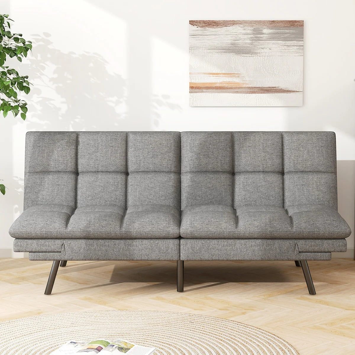 Futon Sofa Bed, Memory Foam Foldable Couch Convertible Loveseat Sleeper Daybed with Adjustable Armrests for Small Space