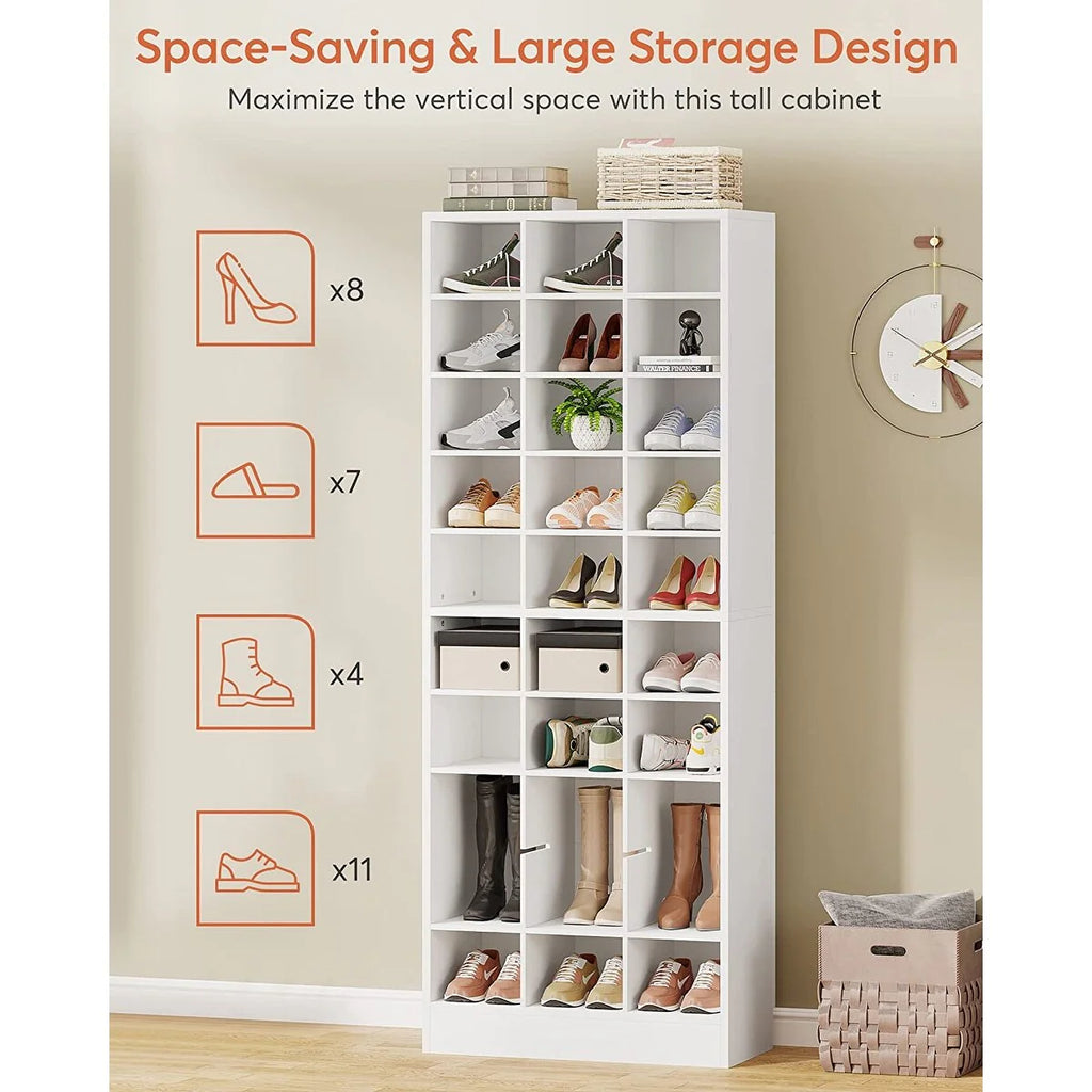 30 Pairs Tall Shoe Cabinet, 10 Tiers White Wooden Shoe Storage Rack for Closet, Entryway - 10-tier
