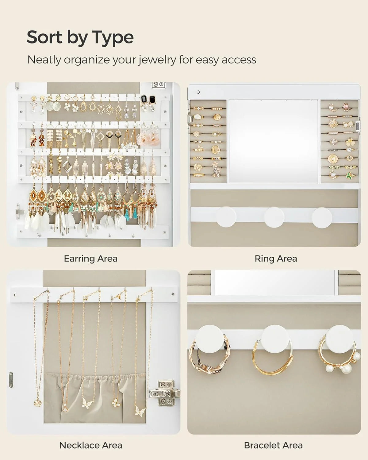 SONGMICS Jewelry Organizer, LED Jewelry Cabinet Wall/Door Mounted