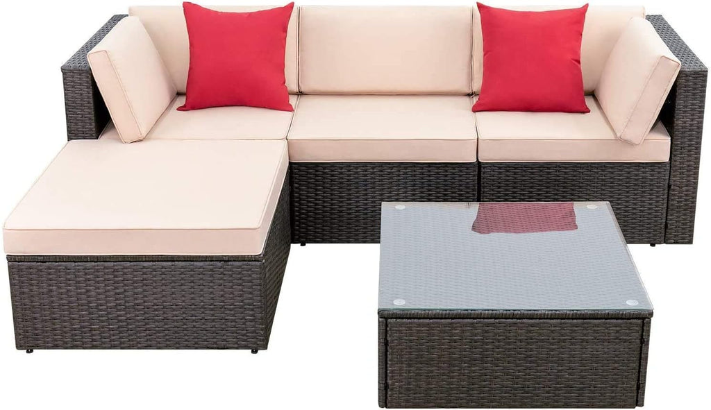 DEVOKO 5 Pieces All-Weather Patio Furniture Set with Cushions