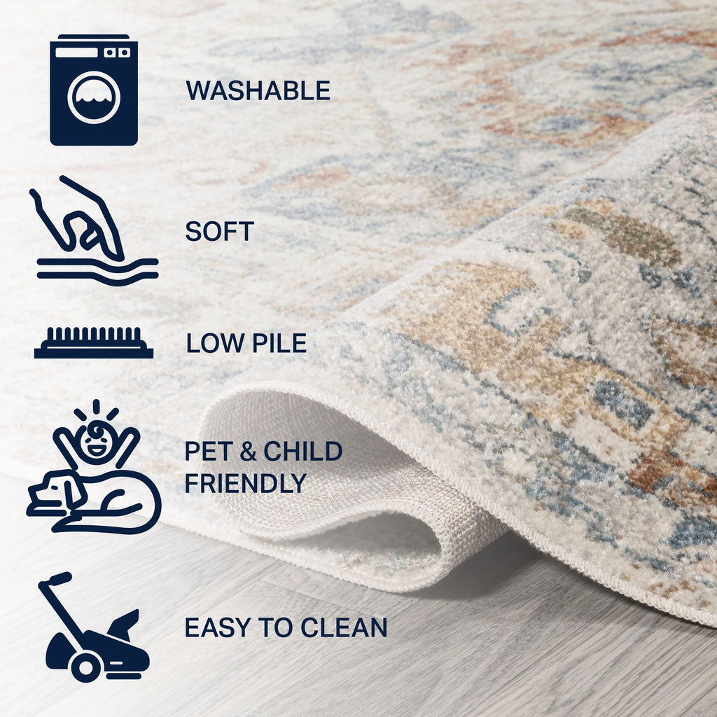 JONATHAN Y Brandy Bohemian Medallion Low-Pile Machine-Washable Cream/Terra Area Rug
