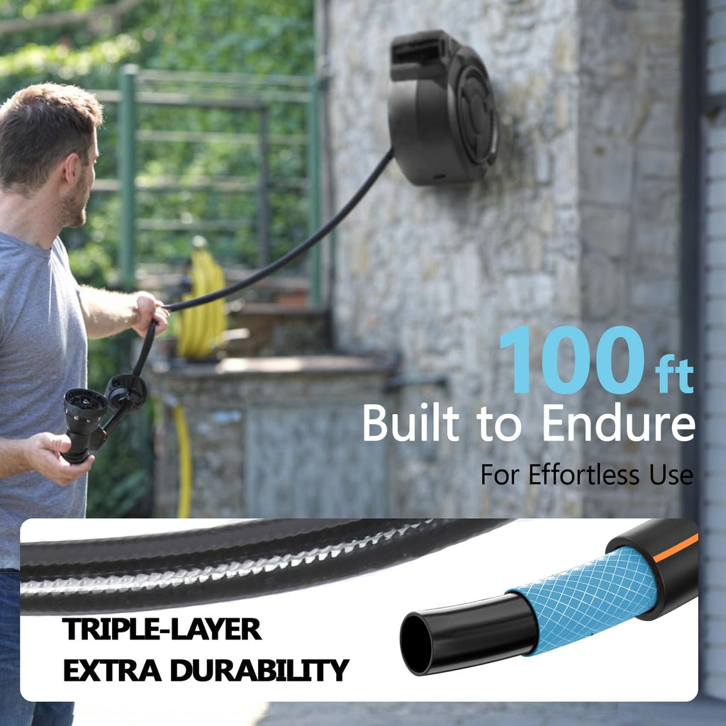 Hose Reel 1/2 in x 100 ft, 180掳 Swivel Wall-Mounted Garden Hose Reel