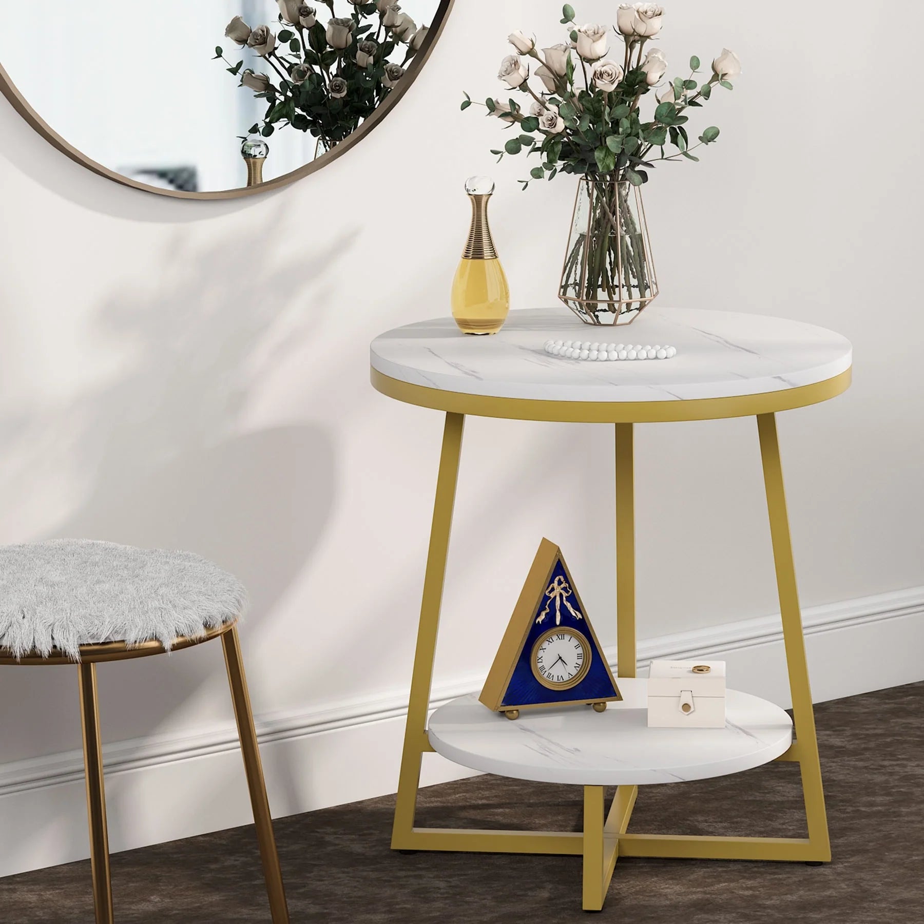 Industrial End Table, Round Side Table Table Small Coffee Accent Table