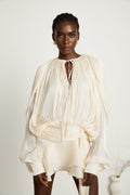 Eugénie Neutral Fully Pleated Ruffled Mini Dress