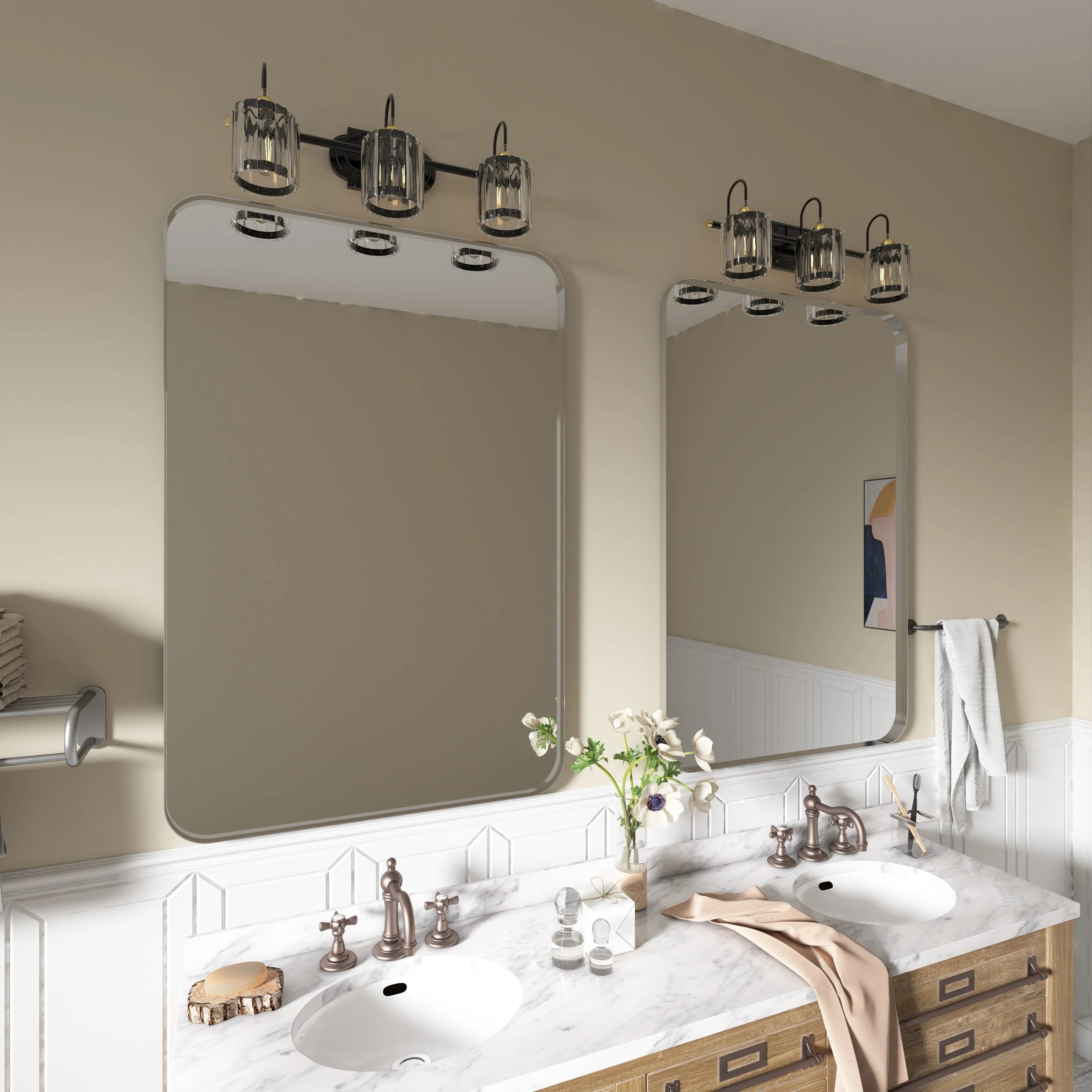 TOOLKISS Aluminum Alloy Round Corner Frame Vanity Mirror
