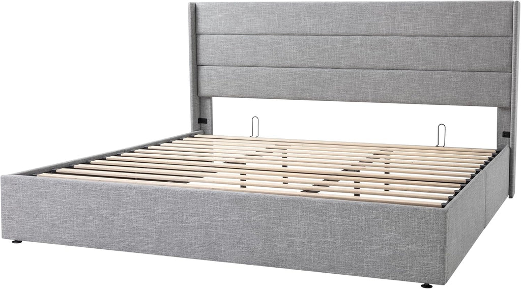 ALLEWIE Queen Size Lift Up Storage Bed with Wingback Headboard