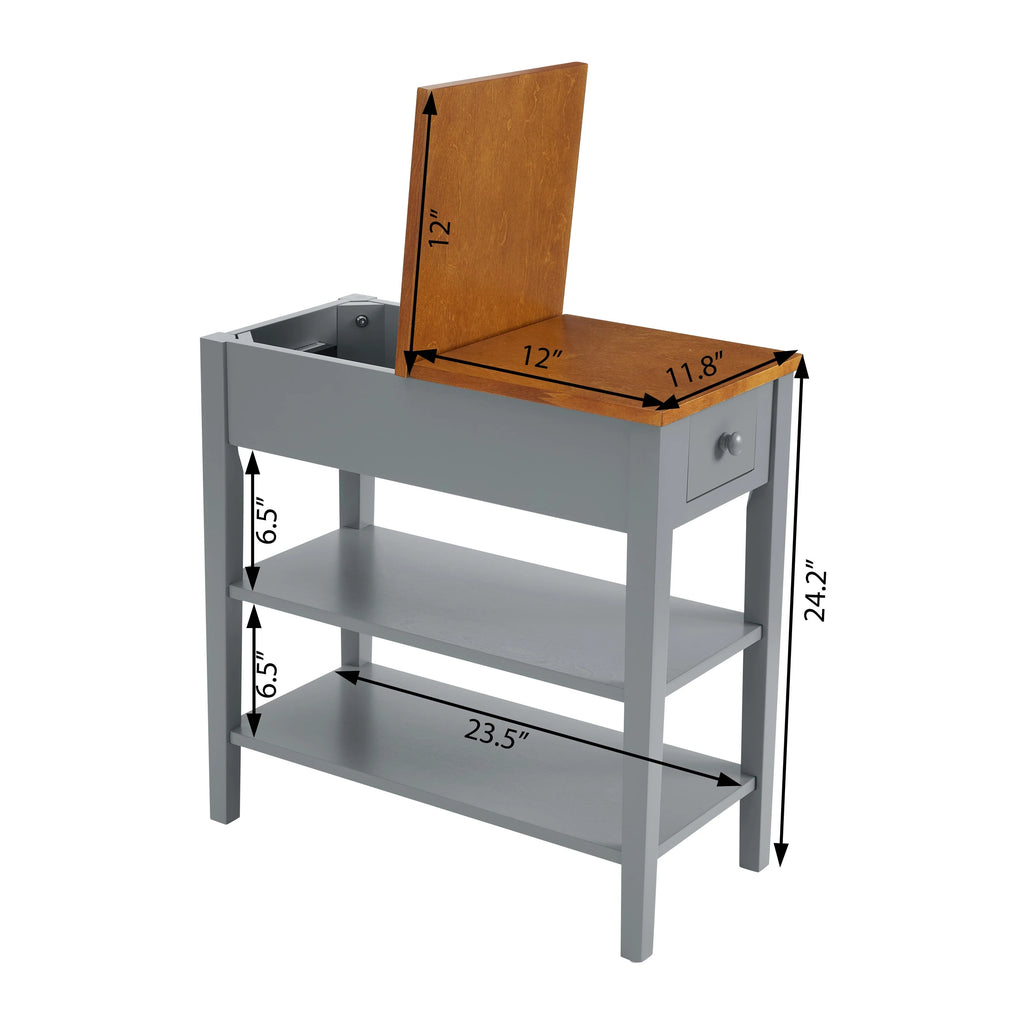 Narrow 2-Tone End Table With Usb Charging Ports For Small Space - 24.00 x 11.80 x 24.20