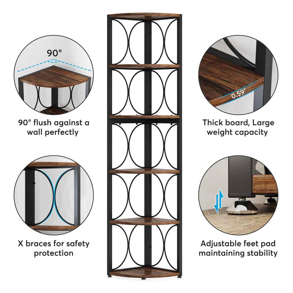 67 Tall Corner Shelf, Corner Bookshelf Bookcase Standing Shelving Unit