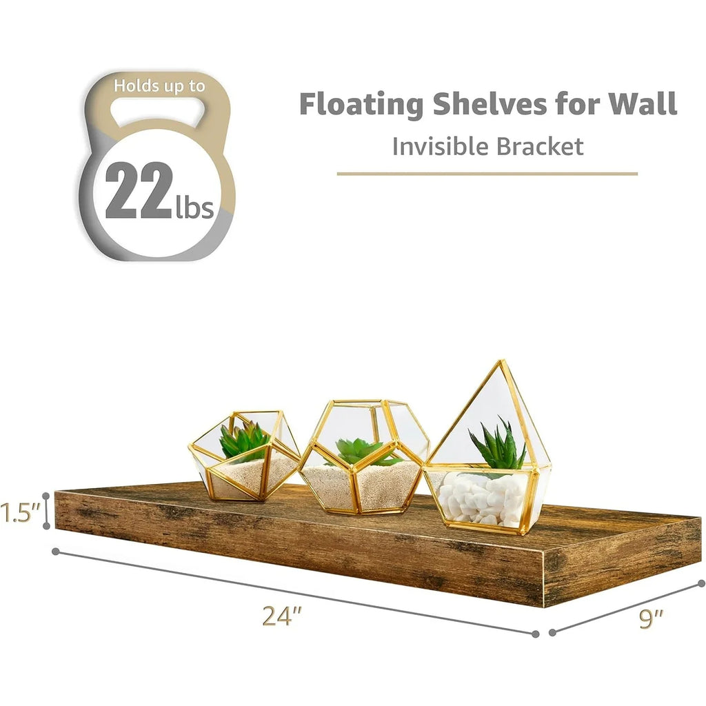 Sorbus Floating Wall Shelves Wood Wall Mounted Decor for Books and Storage with Invisible brackets - Set of 3