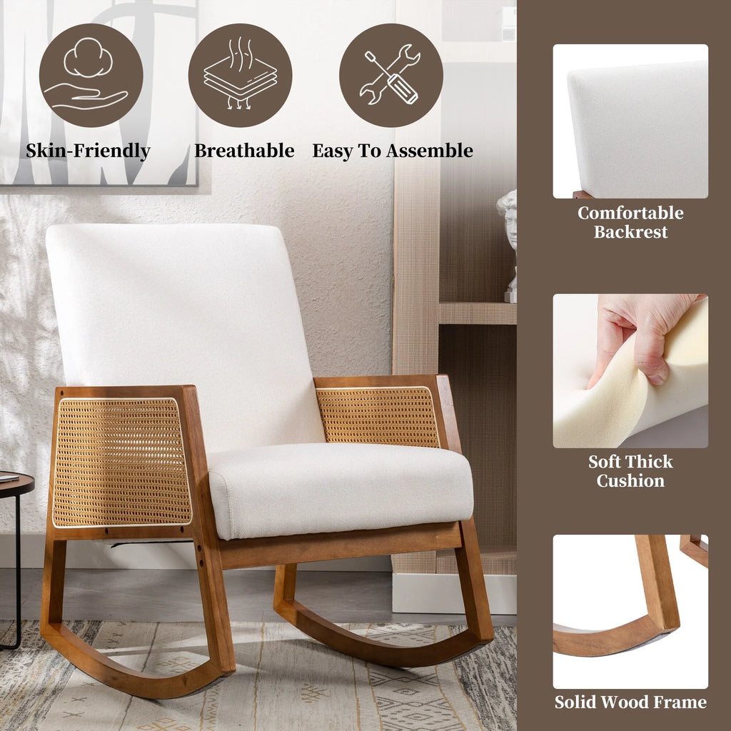Living room Comfortable rocking chair living room chair Armchair Upholstered Tall Back Accent Glider Rocker
