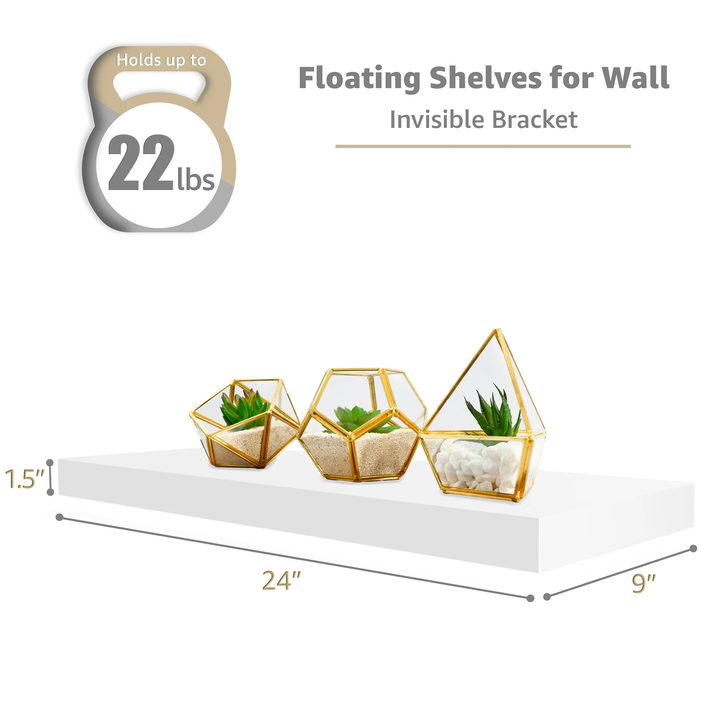 Sorbus Floating Wall Shelves Wood Wall Mounted Decor for Books and Storage with Invisible brackets - Set of 3