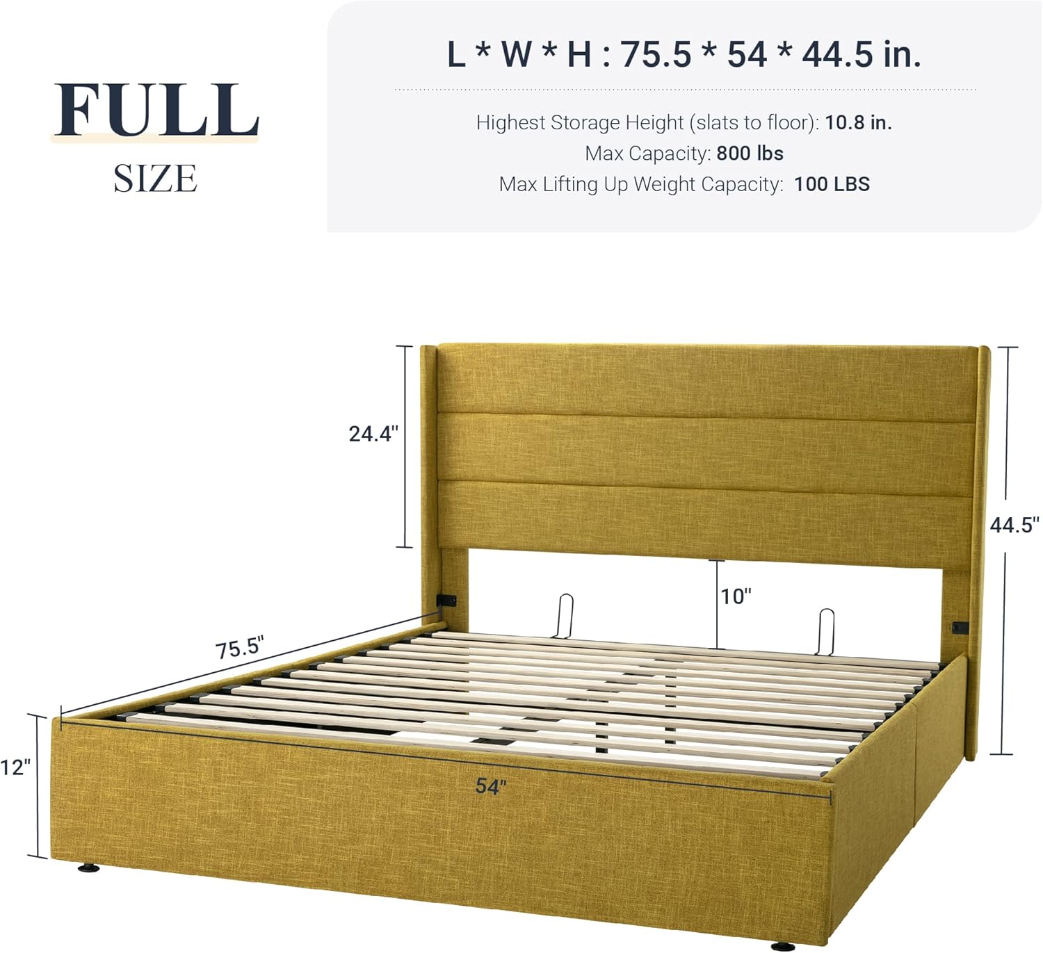 ALLEWIE Queen Size Lift Up Storage Bed with Wingback Headboard