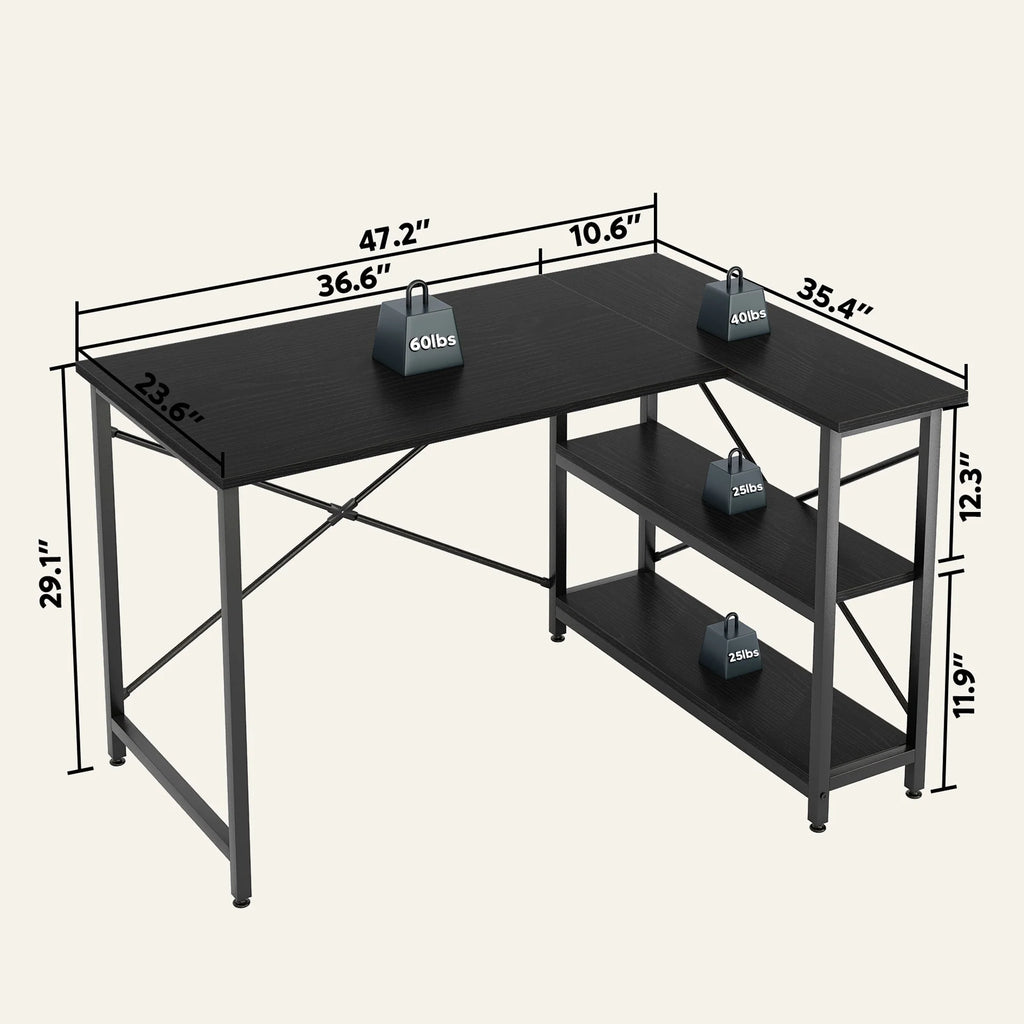 Small L Shaped Desk with Storage Shelves Corner Computer Desk