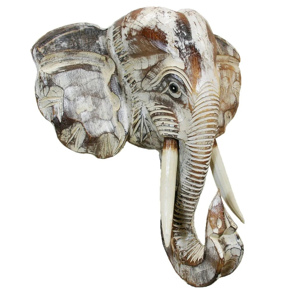 Wooden Elephant Head Wall D茅cor
