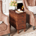 Fully Assembled Narrow End Table, Solid Wood Side Table with 3 Drawers, Vintage Nightstand Slim Bedside Table for Small Spaces