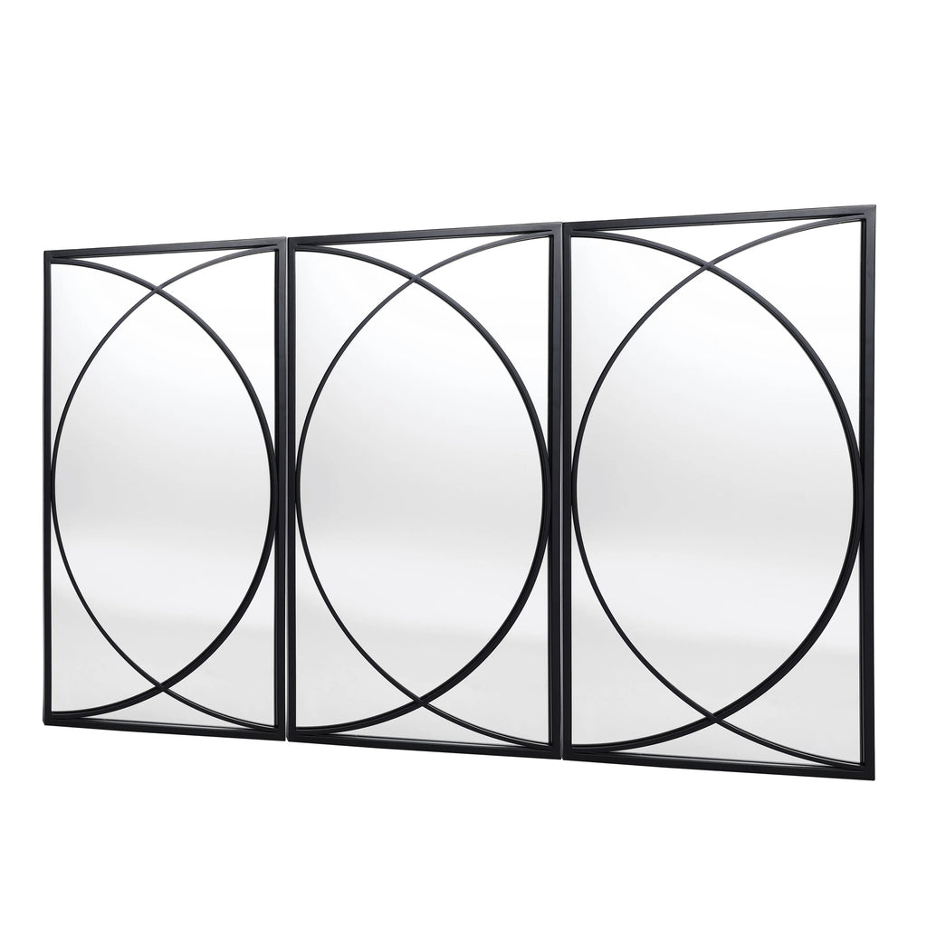 3-Piece Black Metal Rectangular Wall Mirror Set - 31.9 H x 15.75 W x 0.75 D