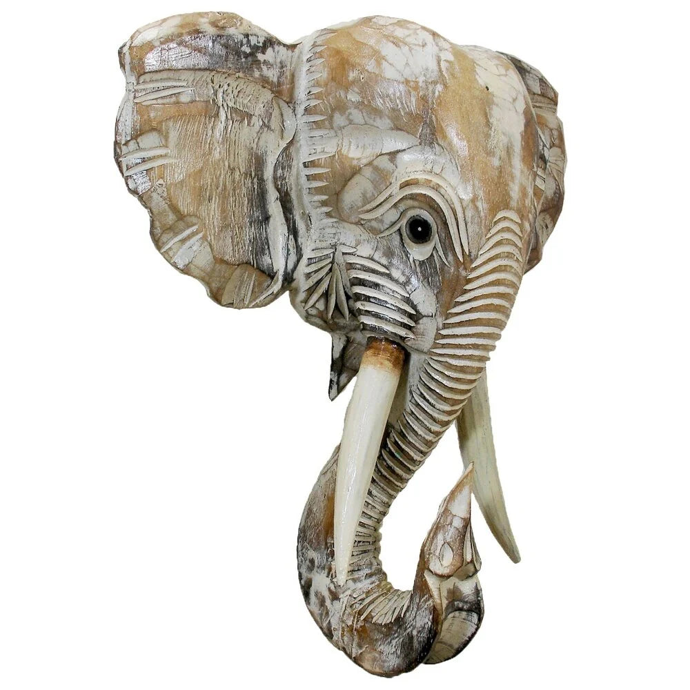 Wooden Elephant Head Wall D茅cor