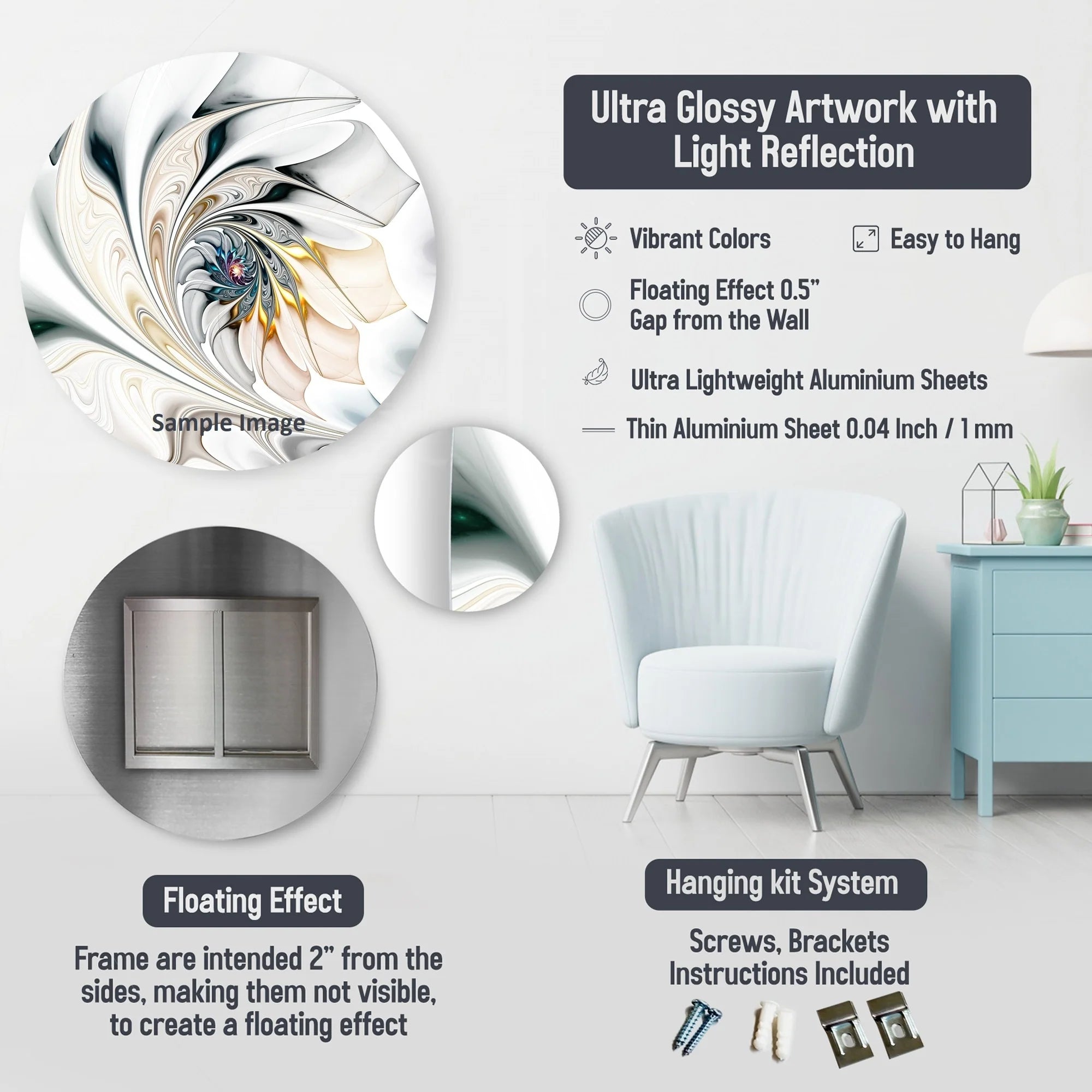 Designart Liquid Ink Spiralscape I Abstract Spirals Metal Wall Art Living Room