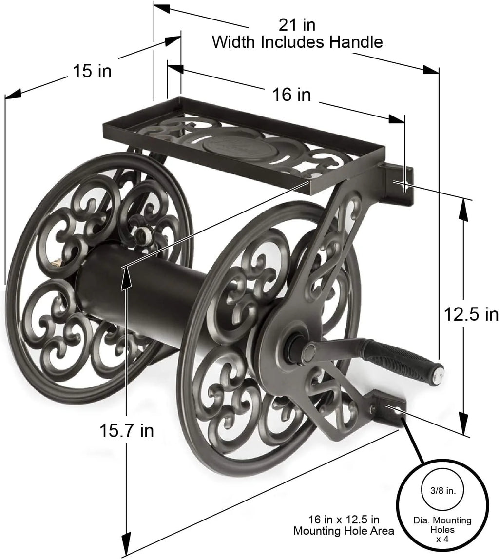 Liberty Garden 708 Steel Decorative Wall Mount Garden Hose Reel