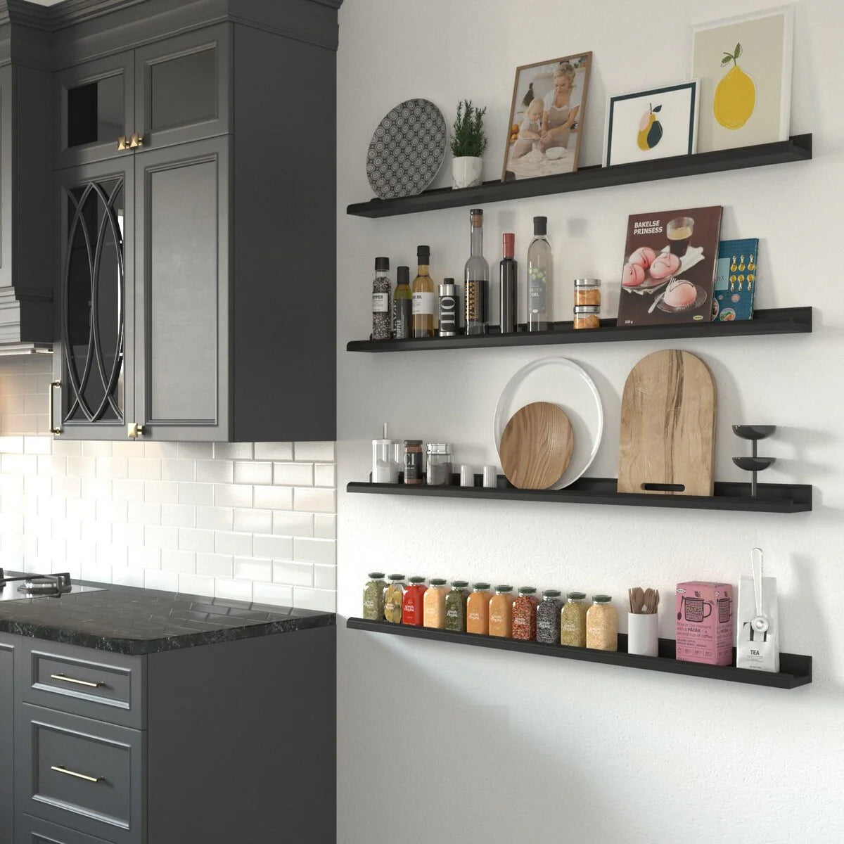 Wallniture Boston 46 Floating Shelves for Wall, Picture Ledge (Set of 4)