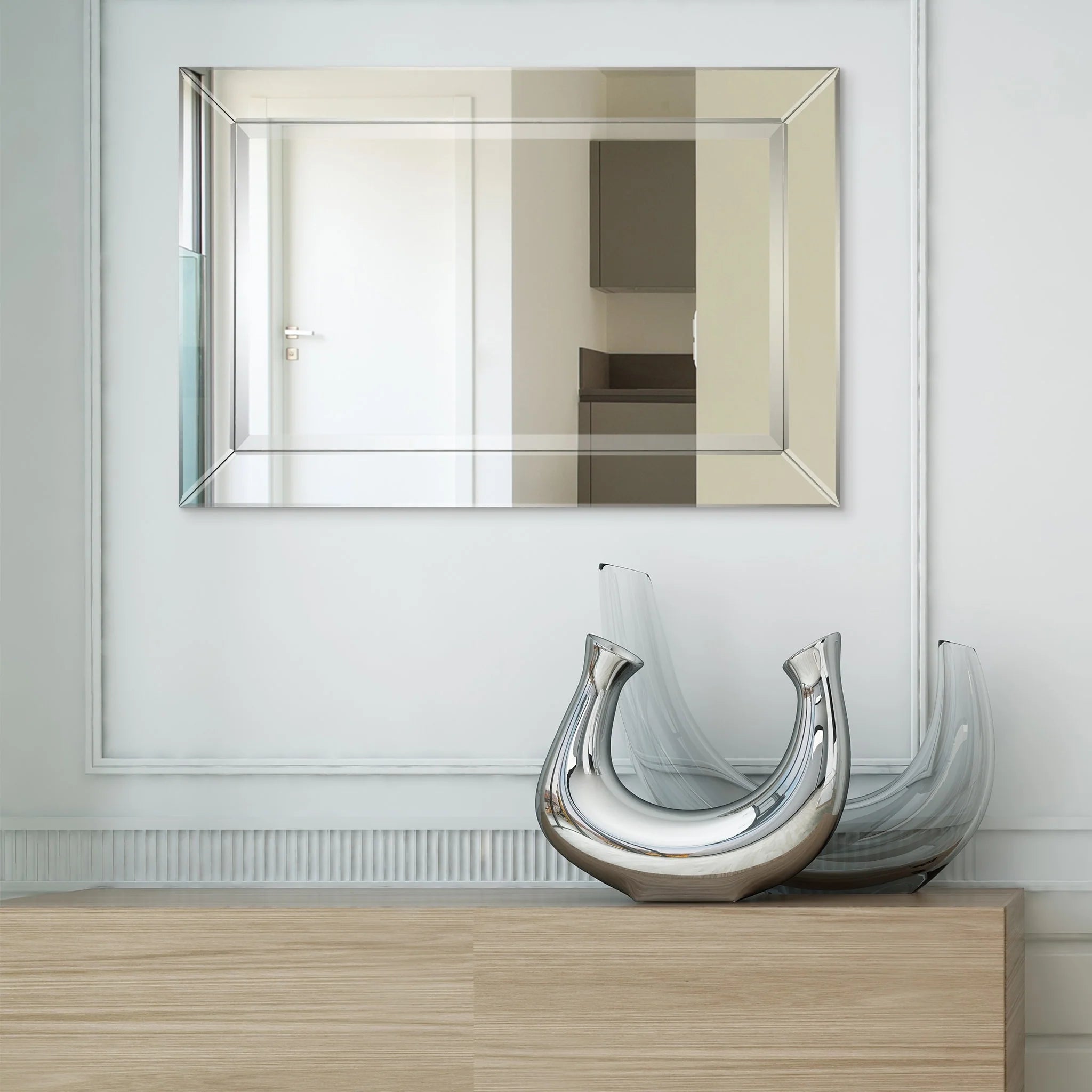 Beveled Rectangular Clear HD Wall Mounted Mirror for Bathroom, Vanity, Bedroom Mirrors, 3 sizes