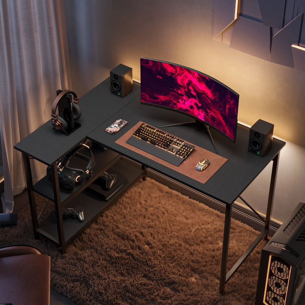 Small L Shaped Desk with Storage Shelves Corner Computer Desk