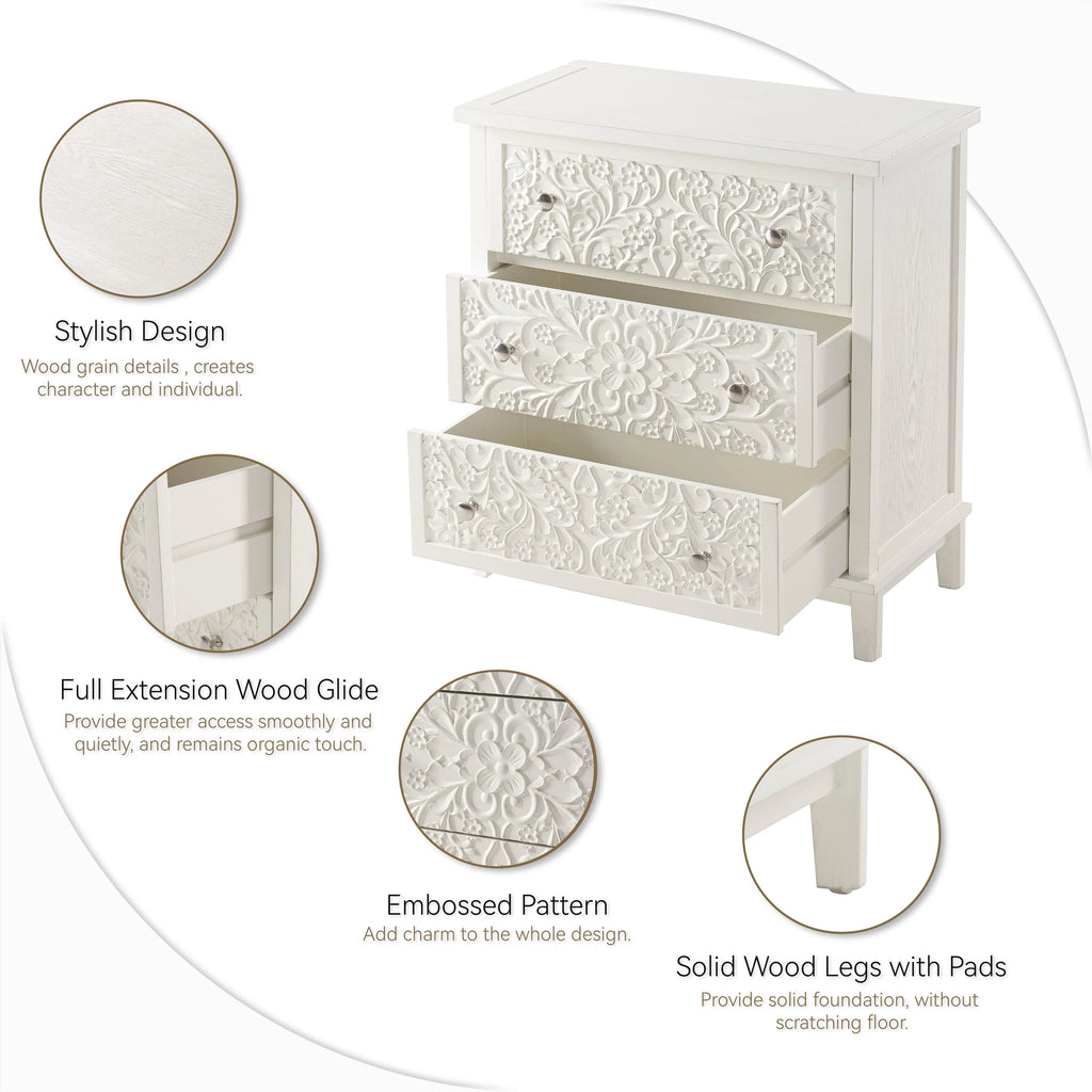 COZAYH Farmhouse Fully-Assembled Nightstand with 2-Drawer, Flower Motif End Table for Small Spaces, French Country