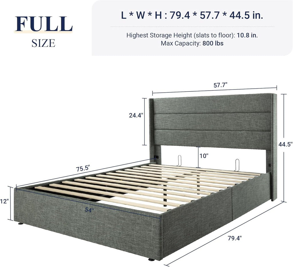 ALLEWIE Queen Size Lift Up Storage Bed with Wingback Headboard