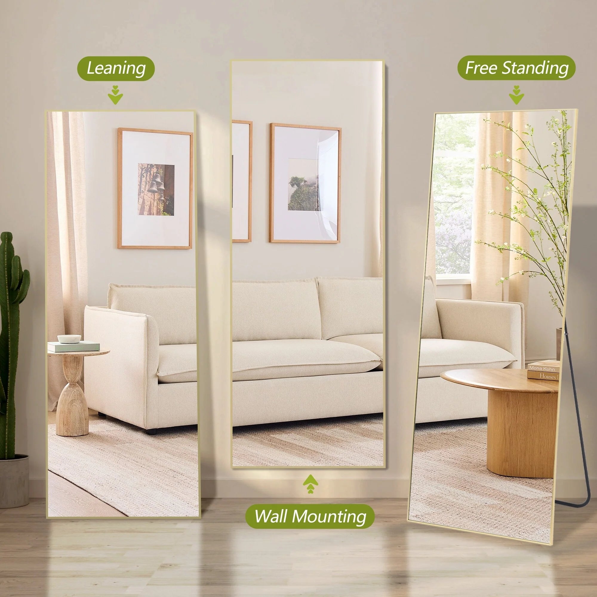 64x21 Full Length Floor Mirror with Stand Aluminum Alloy Frame,Wall-Mounted Mirror