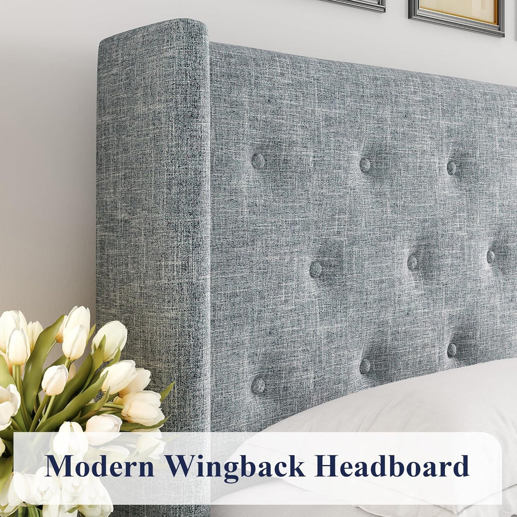 ALLEWIE Queen Size Lift Up Storage Bed with Wingback Headboard