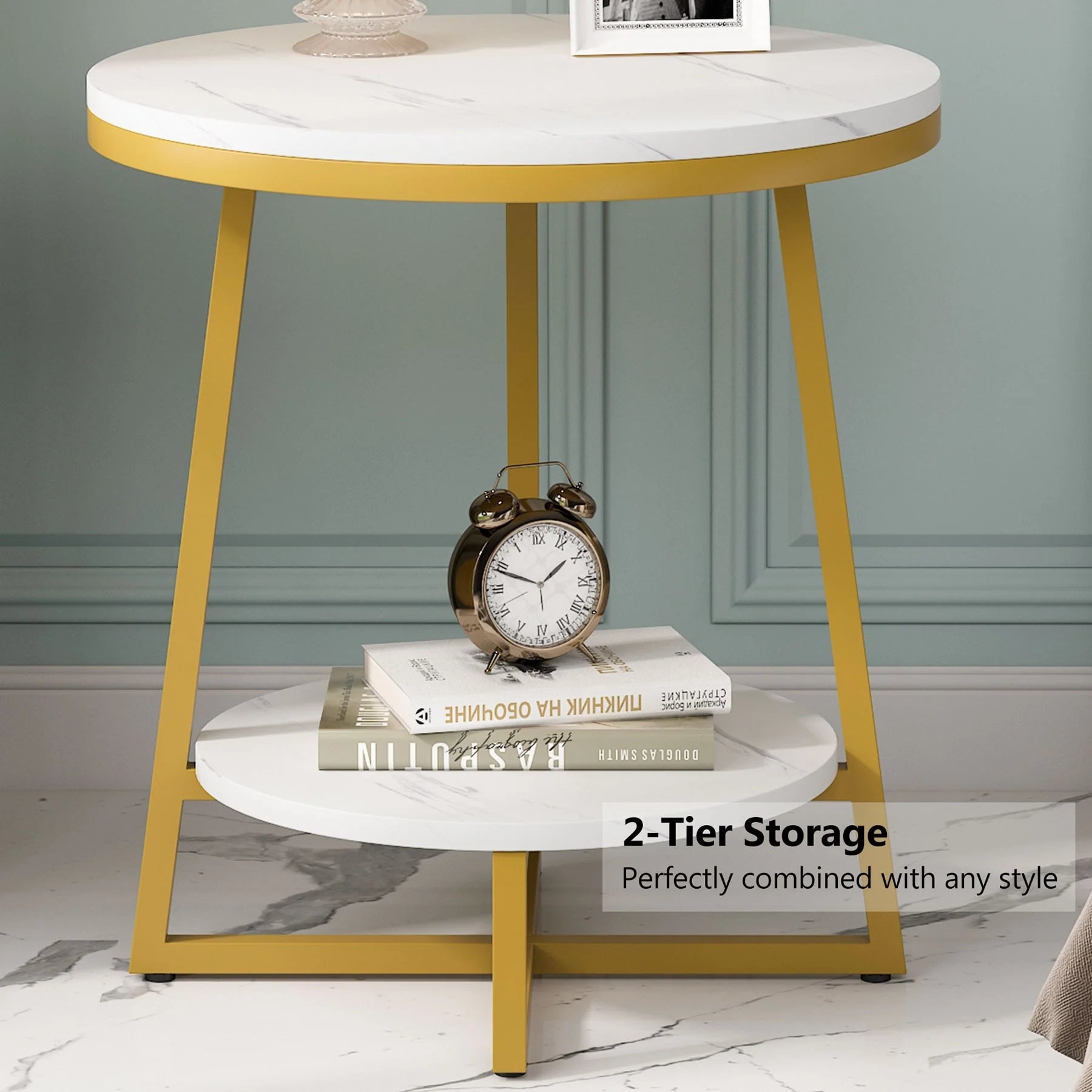 Industrial End Table, Round Side Table Table Small Coffee Accent Table