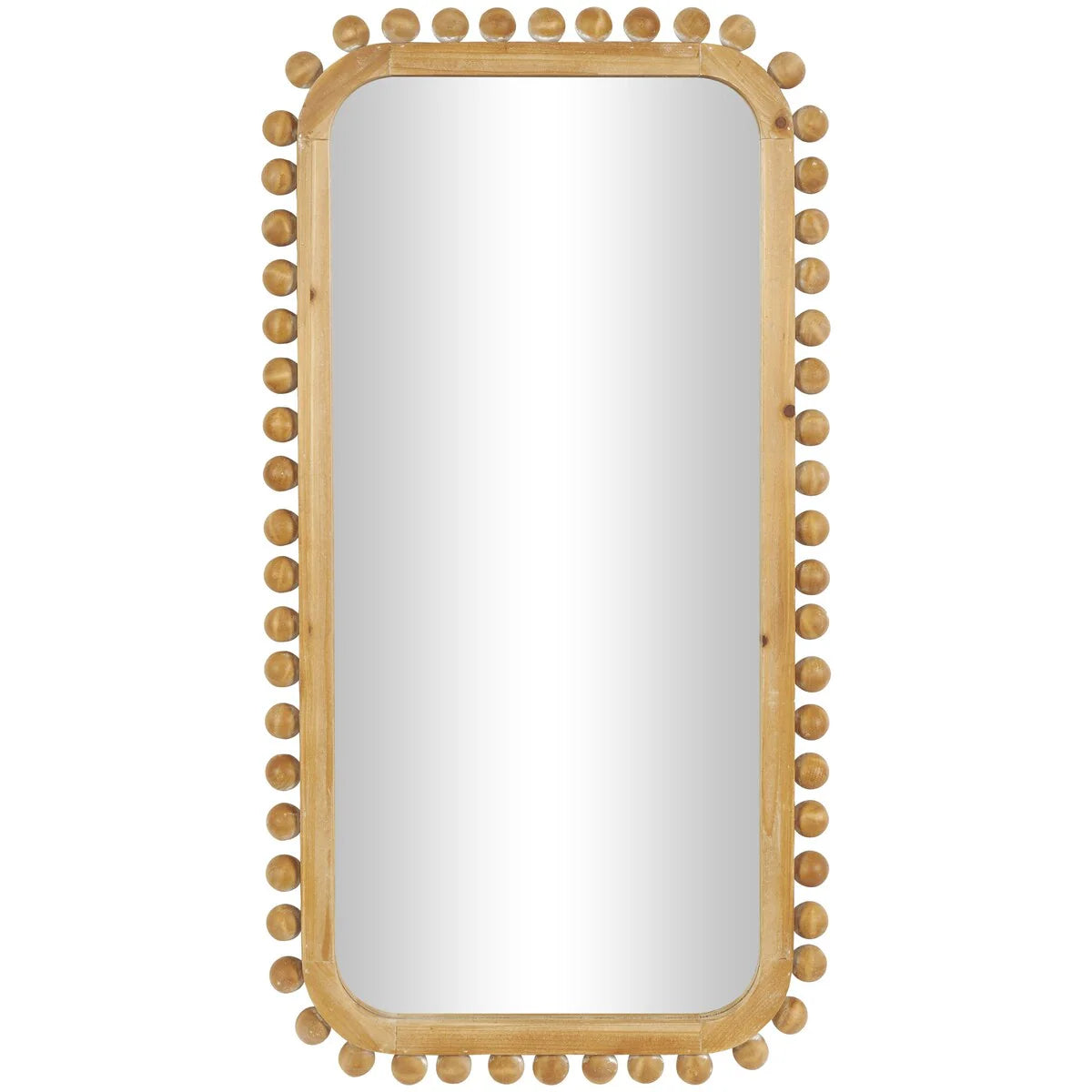 Wood Room Wall Mirror with Beaded Frame - Brown - Roche River Decor