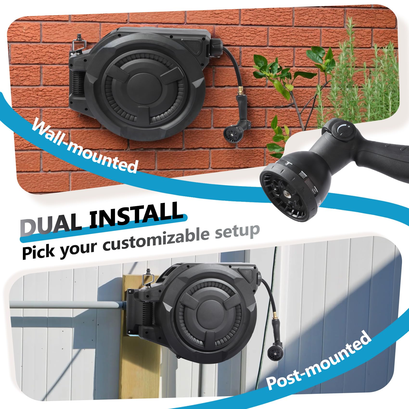 Hose Reel 1/2 in x 100 ft, 180掳 Swivel Wall-Mounted Garden Hose Reel
