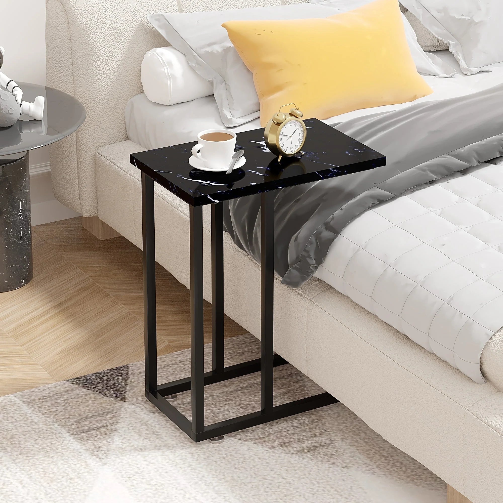 Javlergo Set of 2 C-Shaped Sofa Side Table, Small End Table for Living Room, Narrow Bedside/TV Tray Table