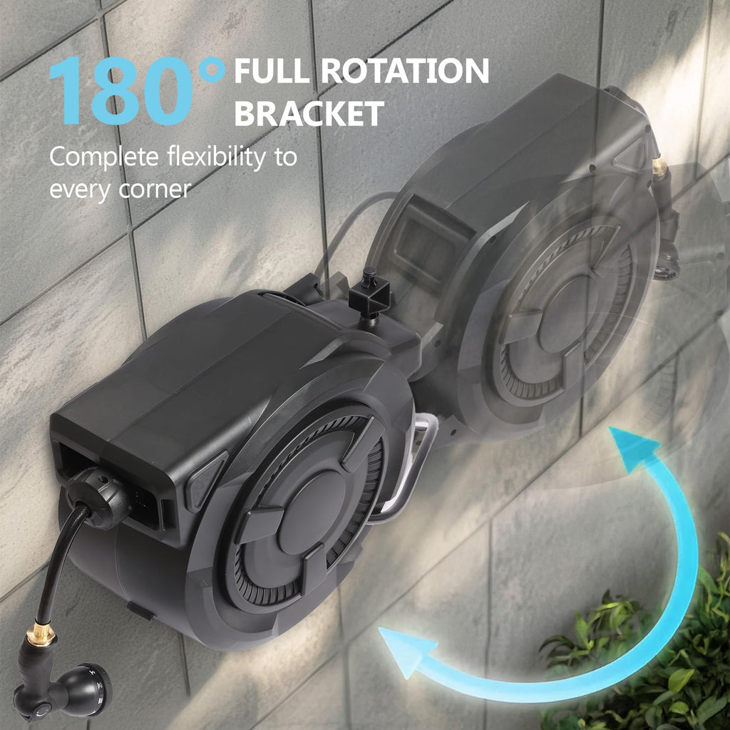 Hose Reel 1/2 in x 100 ft, 180掳 Swivel Wall-Mounted Garden Hose Reel