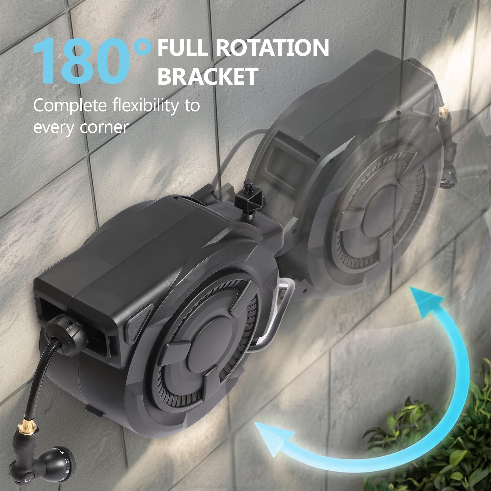 Hose Reel 1/2 in x 100 ft, 180掳 Swivel Wall-Mounted Garden Hose Reel