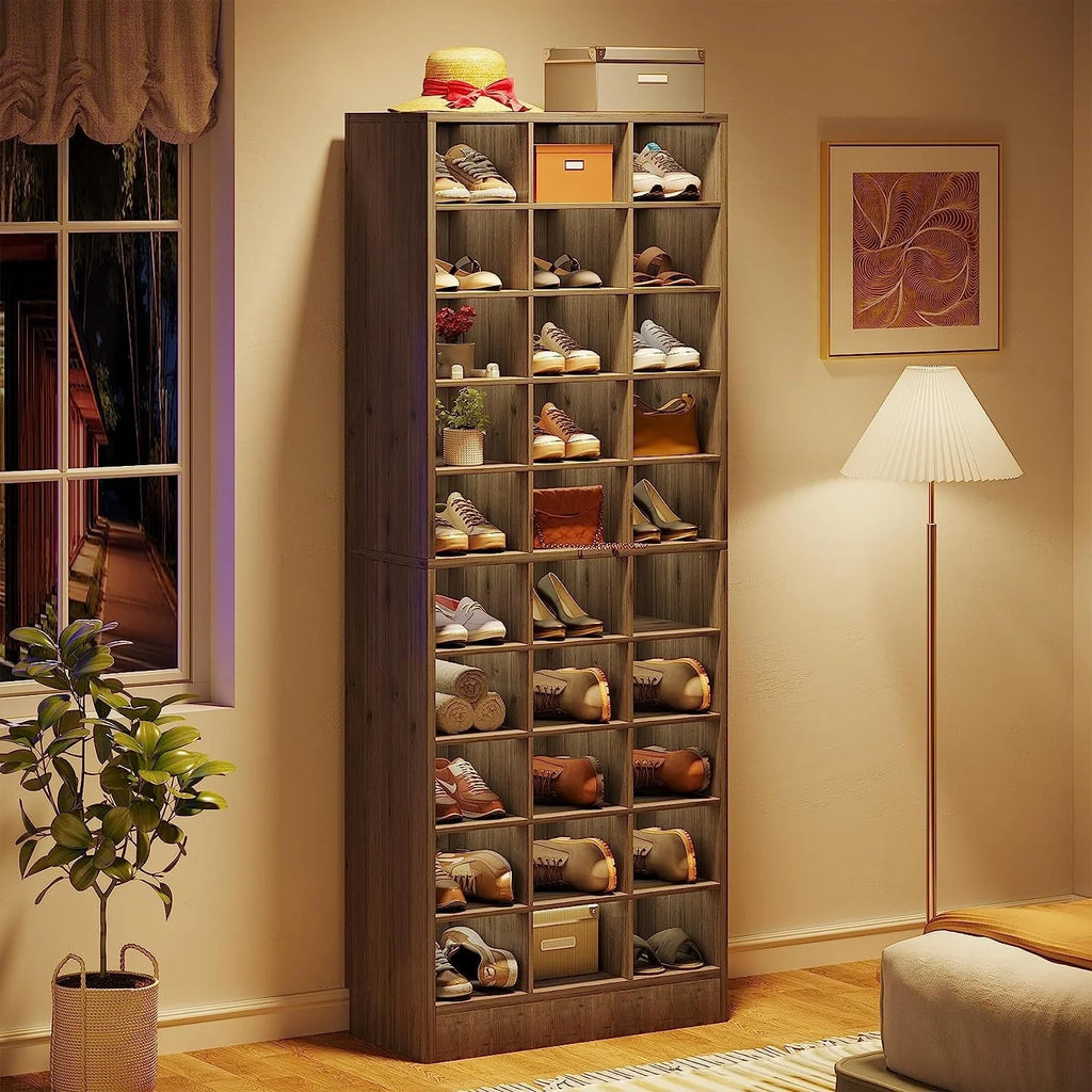 30 Pairs Tall Shoe Cabinet, 10 Tiers White Wooden Shoe Storage Rack for Closet, Entryway - 10-tier