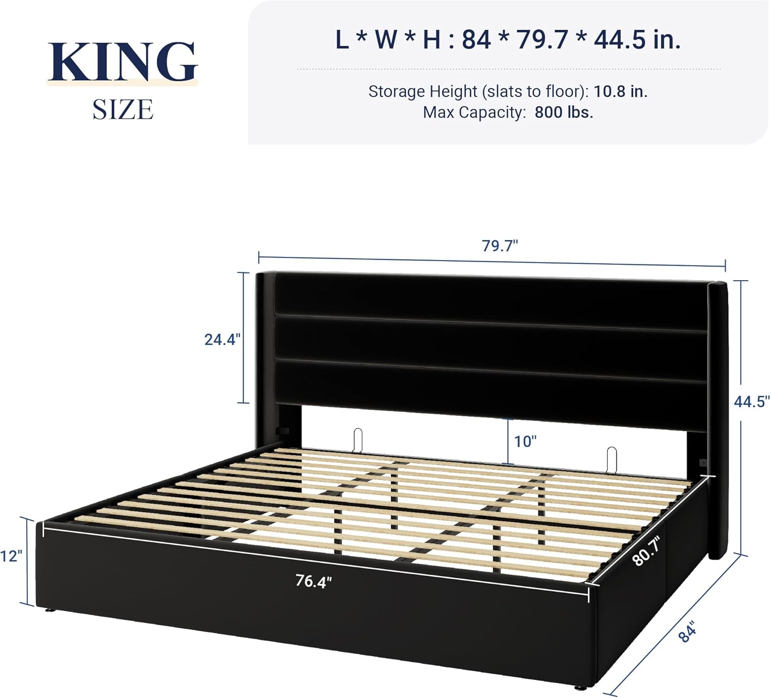 ALLEWIE Queen Size Lift Up Storage Bed with Wingback Headboard