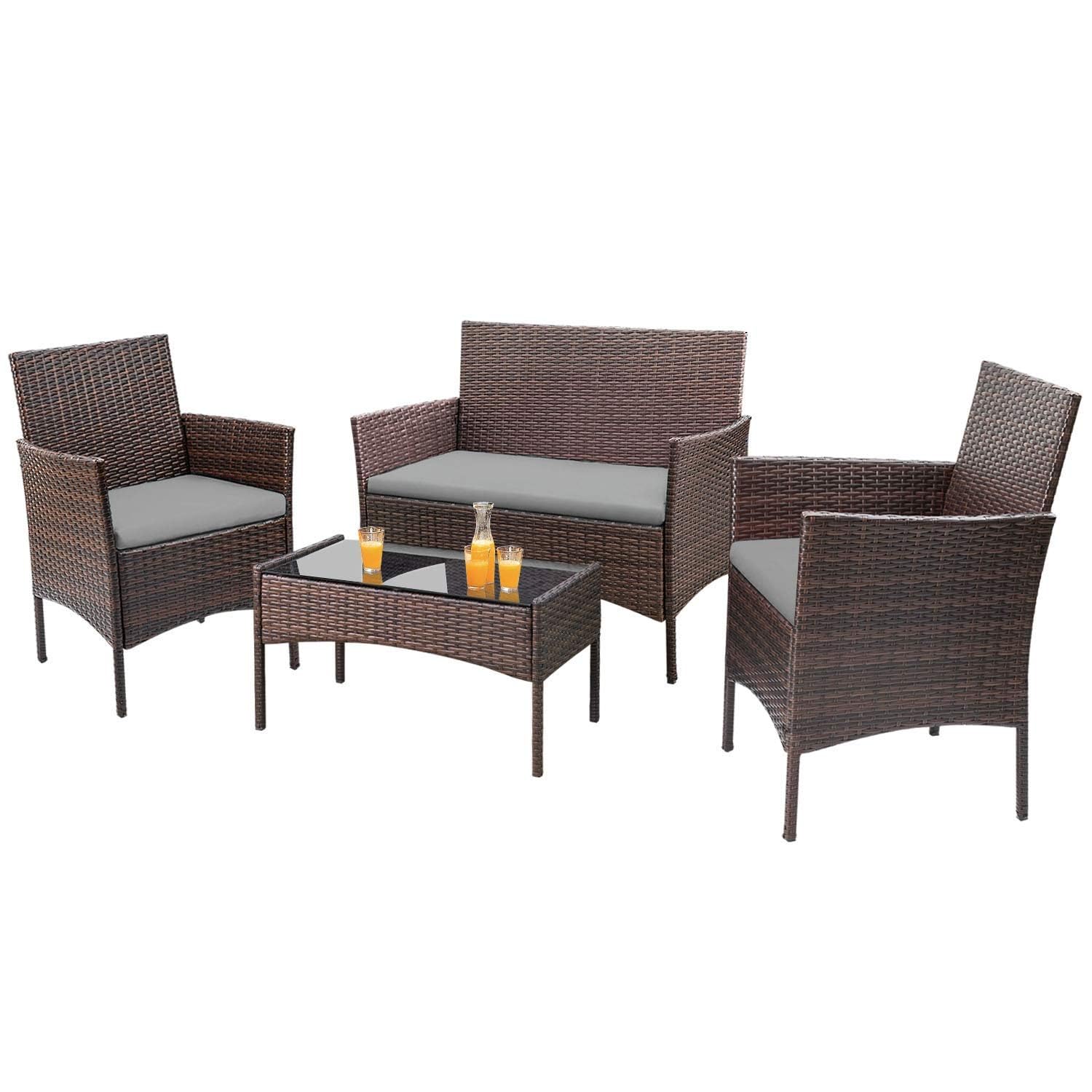 Homall 4 Pieces Outdoor Patio Furniture Sets Rattan Chair Wicker Set
