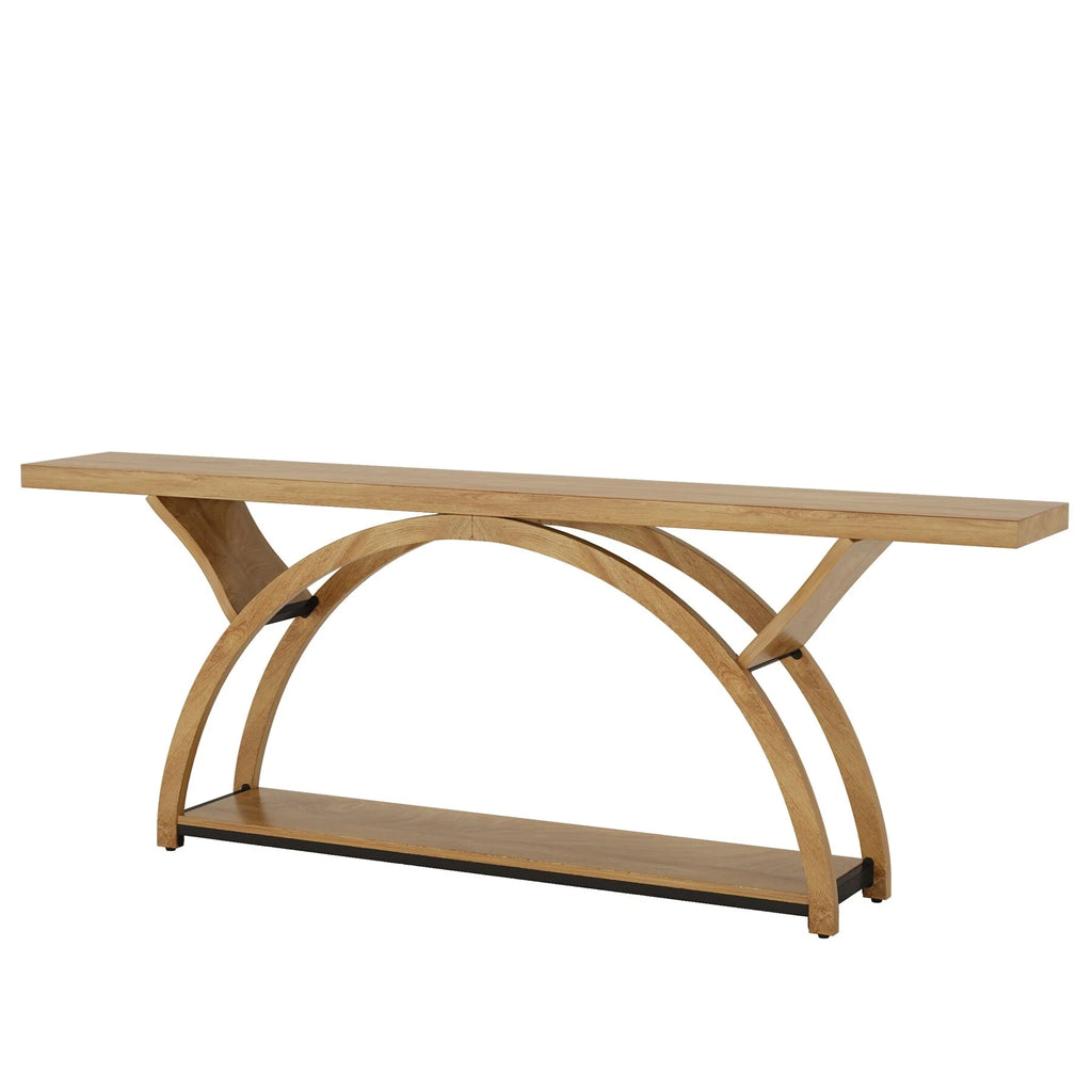 2-Tier Narrow Long Console Sofa Table with Semi-Circular Frame for Entryway,Gray Hallway Accent Tables