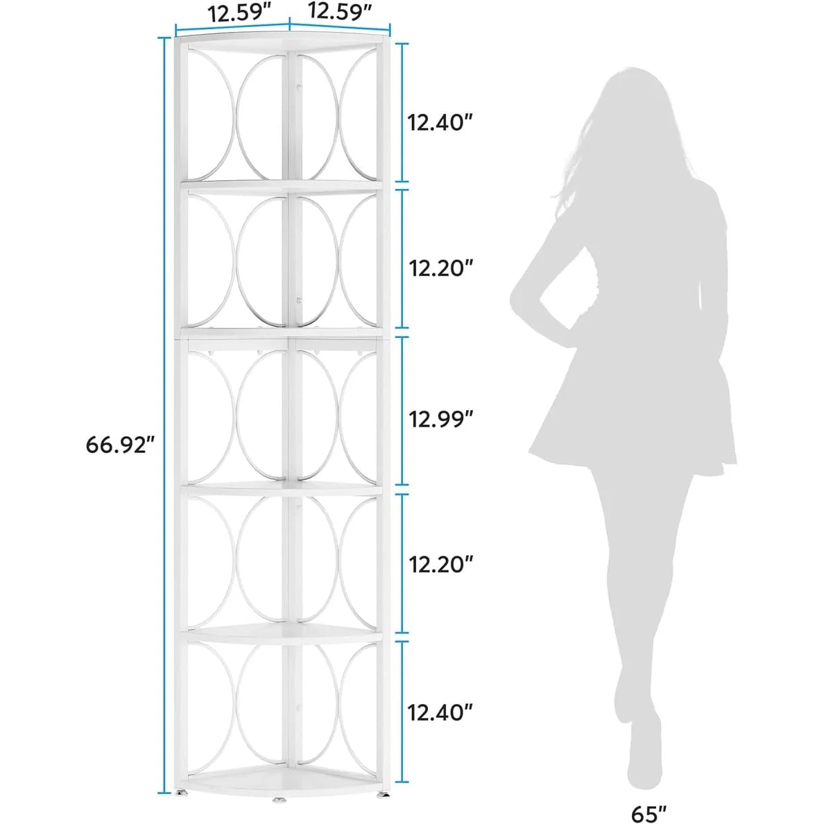 67 Tall Corner Shelf, Corner Bookshelf Bookcase Standing Shelving Unit