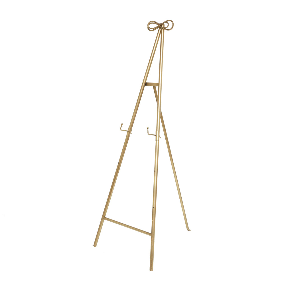 Metal Tall Adjustable Display Stand Floor 3 Tier Easel with Bow Top - Gold - Roche River Decor
