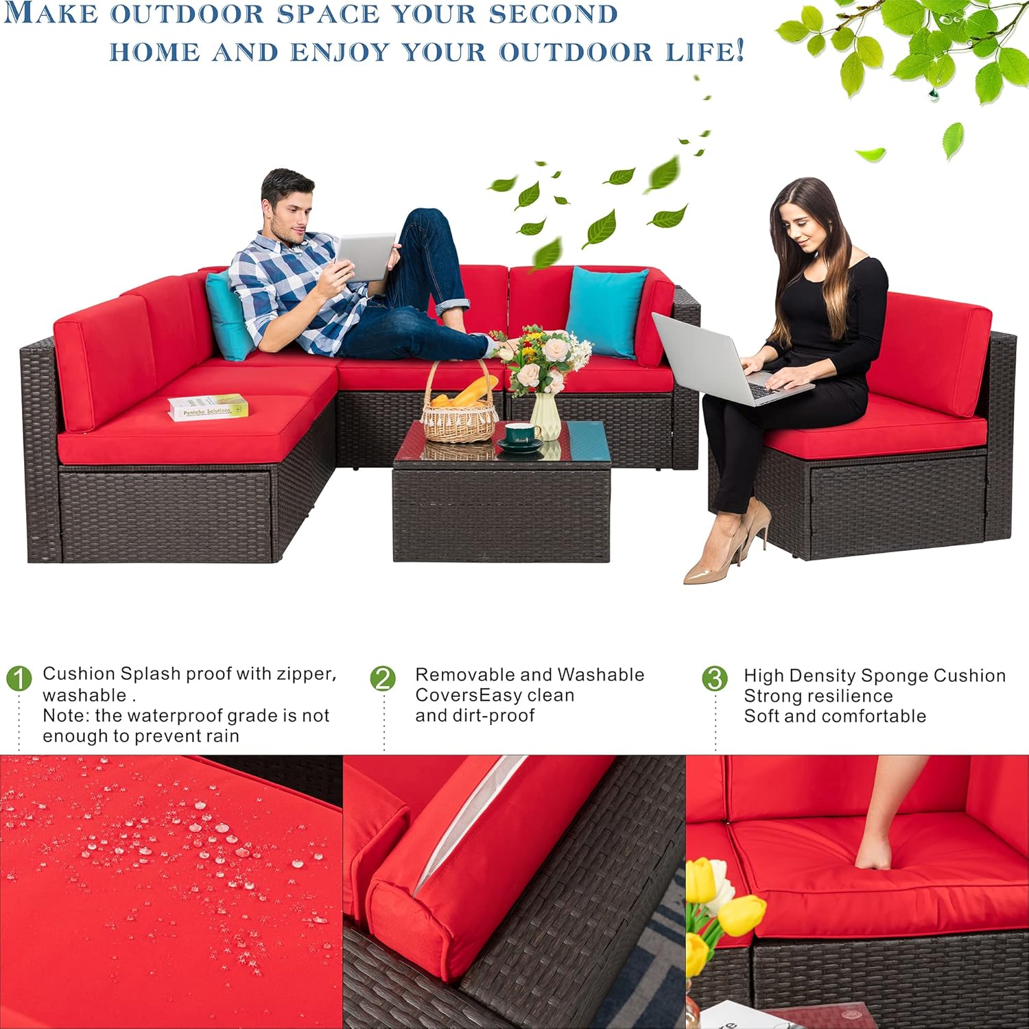 VONGRASIG 5 Piece All-Weather Patio Furniture Set with Ottoman