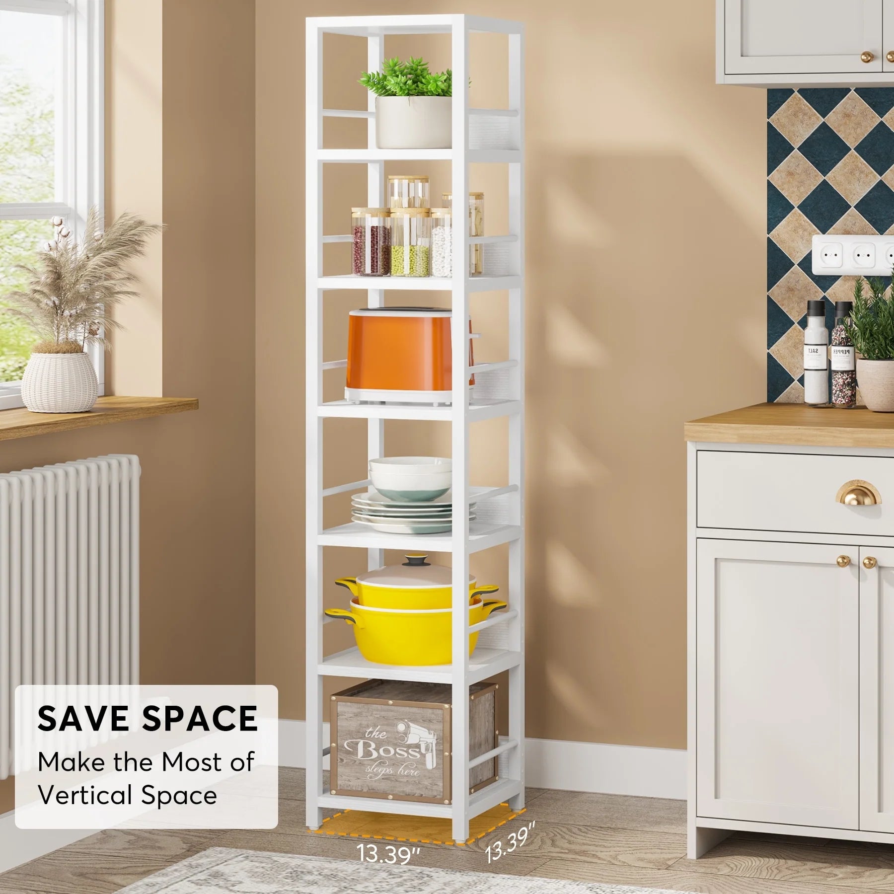 75 Inch Tall Narrow Corner Shelves, 6-Tier Etagere Shelve Storage Rack Bookshelves for Home Office