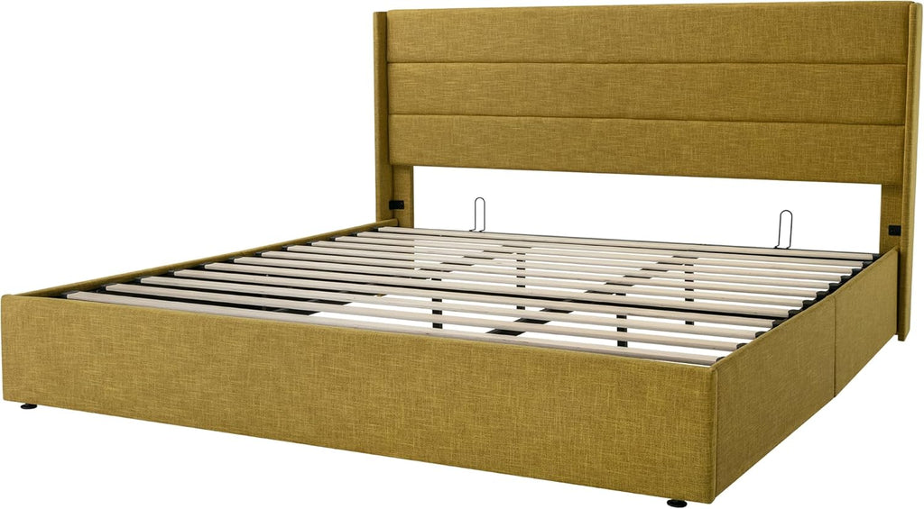 ALLEWIE Queen Size Lift Up Storage Bed with Wingback Headboard